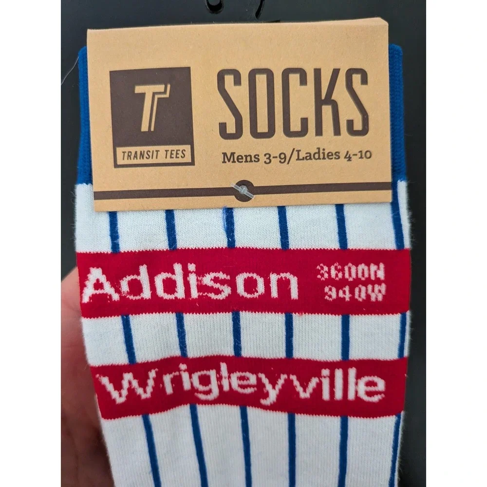 Transit Tees Addison Wrigleyville Pinstripe Socks Cubs NEW Men 3-9 Ladies 4-10